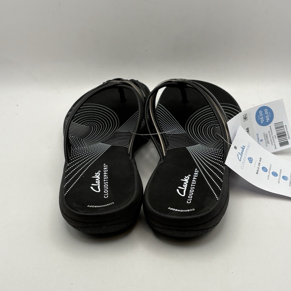 Clarks Women Cloud Steppers Breeze Coral Comfort Thong Sandals Black Size 9 M - Picture 3 of 8